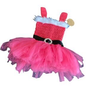 Kirkescrochet Girls Dress Pink Santa Tutu Christmas Crochet Dress Handmade NEW‎